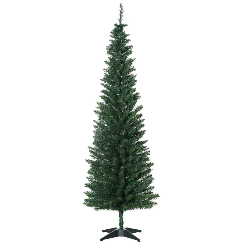 Arbre de Noël artificiel 6 pi avec arbre de Noël mince 6 pi avec 390 branches réalistes et support en plastique, vert, H 6 pi
