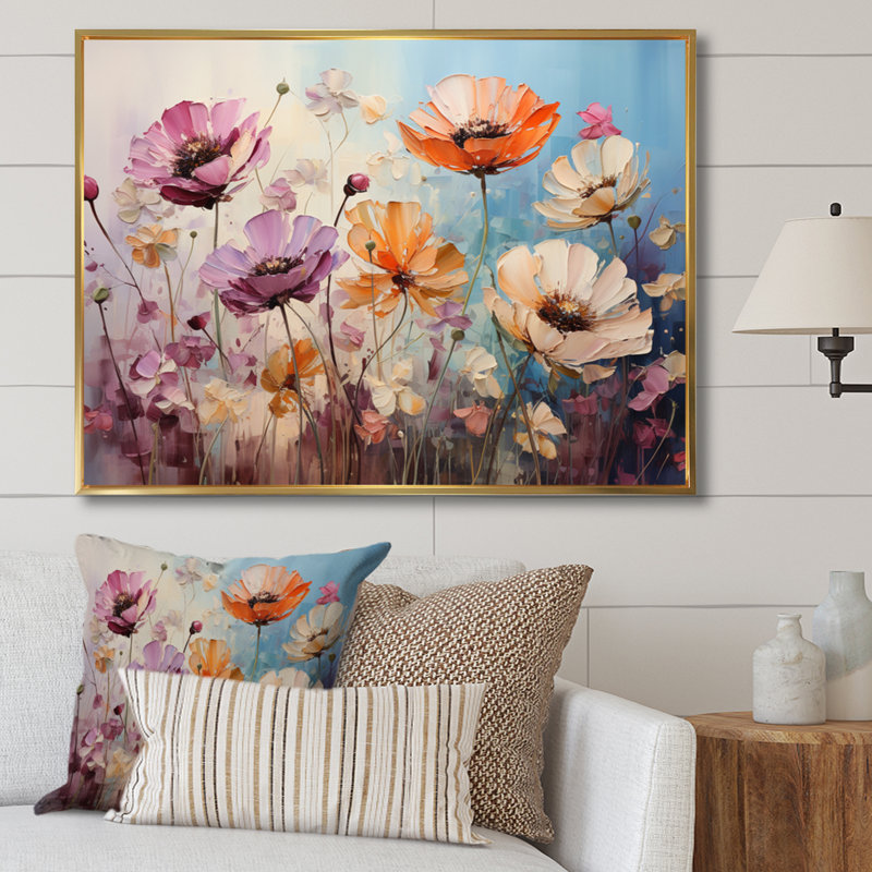 «Meadow Impressionistic Blooms» sur toile, Cadre flottant doré, H 12 po x l 20 po x P 1 po