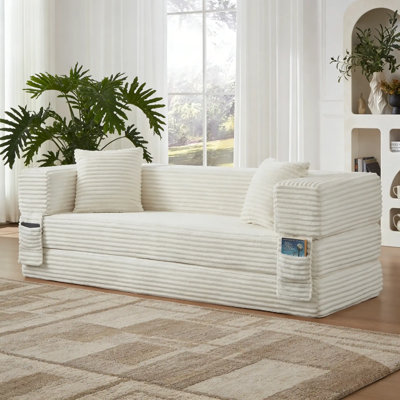 Classic Square Compression Sofa Bed, Modern Corduroy Couch with Stylish Two-Tier Structure, Multi-Functional Furniture for Apartments and Large Home Spaces