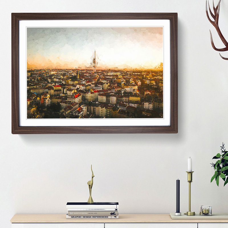Skyline of Prague in Abstract - Picture Frame Graphic Art Print, 48cm H x 65cm W x 2cm D, Walnut Framed