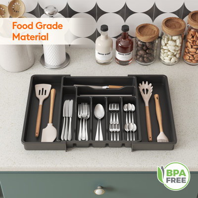 Silverware Drawer Organizer, Expandable Utensil Organizer For Kitchen Drawers, Adjustable Cutlery And Flatware Tray, Plastic Spoons Forks Knives Holder Storage Dividers, Large