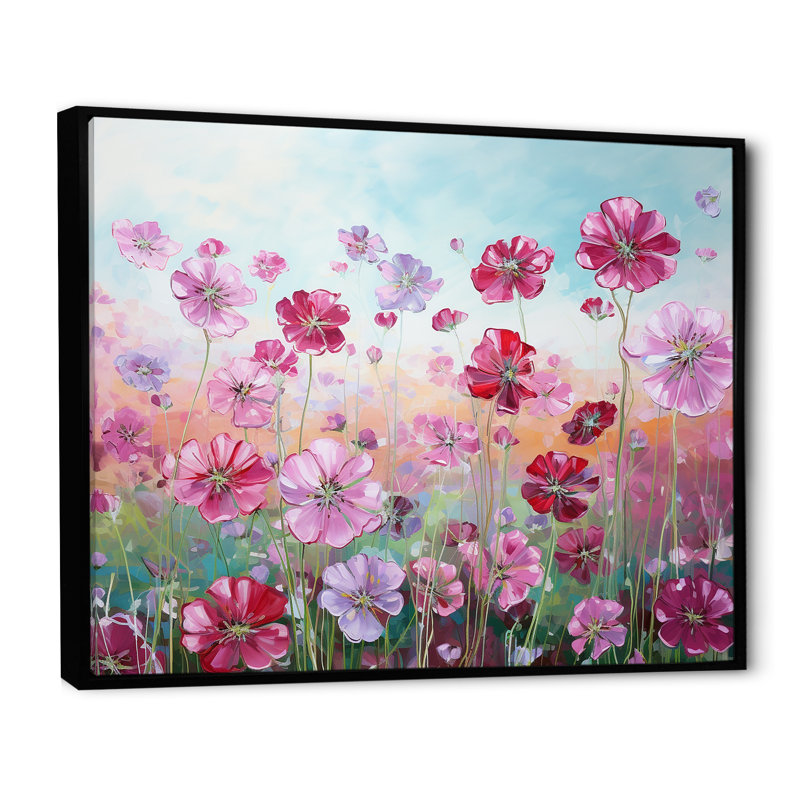 Fleurs de géraniums élégantes sur toile, Cadre flottant noir, H 34 po x l 44 po x P 0,5 po
