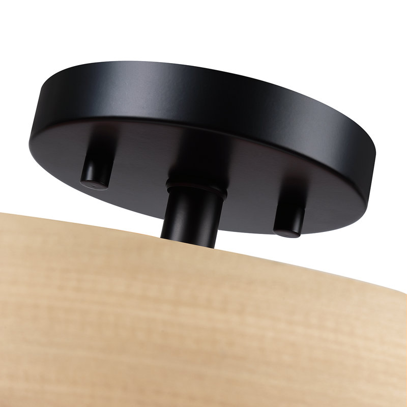 14 In. 2-Light Wood Veneer Drum Ceiling Light Semi Flush Mount, 14'' W - 2 sockets