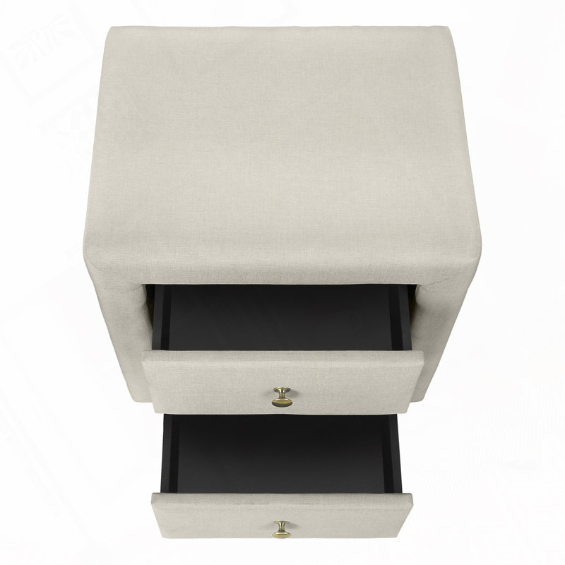 Table de chevet rembourrée avec 2 tiroirs, Beige