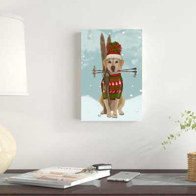 «Yellow Labrador, Skiing» par Fab Funky - impression sur toile tendue