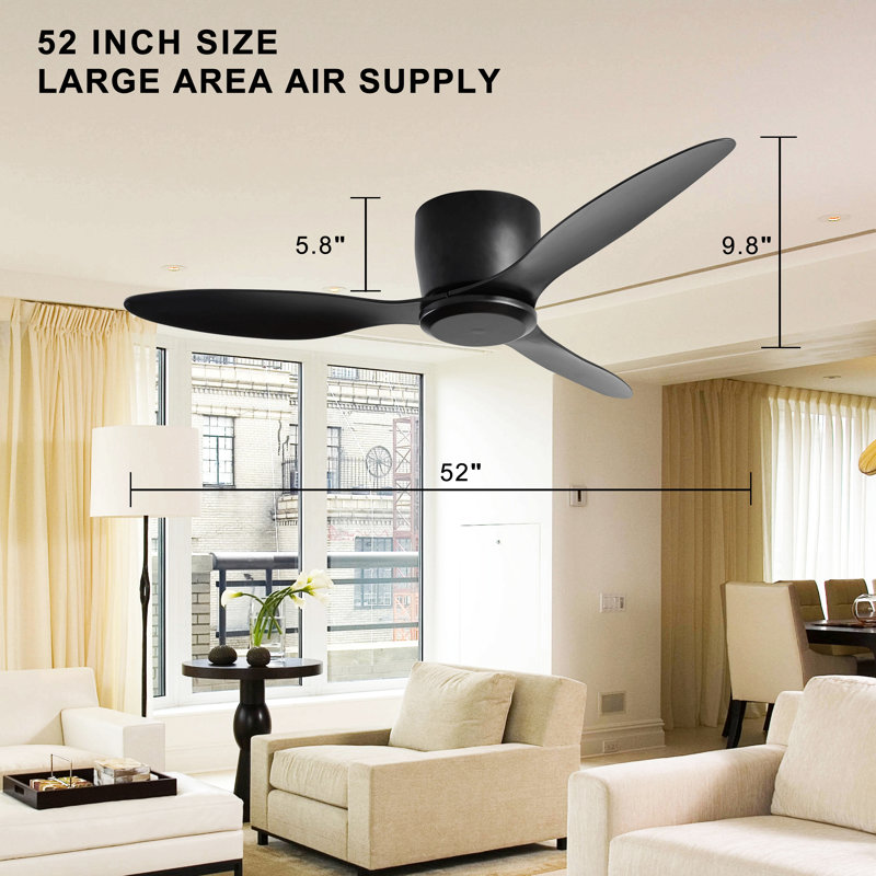 Flush Mount Ceiling Fan Without Light, 3 Reversible Blades, With 6 Speeds Reversible Dc Motor,Low Profile Ceiling Fan With No Light For Living Room Kitchen Bedroom
