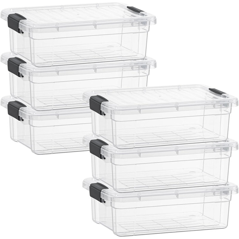 Latitude Run® Clear Storage Bins with Lids, 6 Pack- Plastic Storage Boxes for Home- 4.5 Quart, 22,7 pte