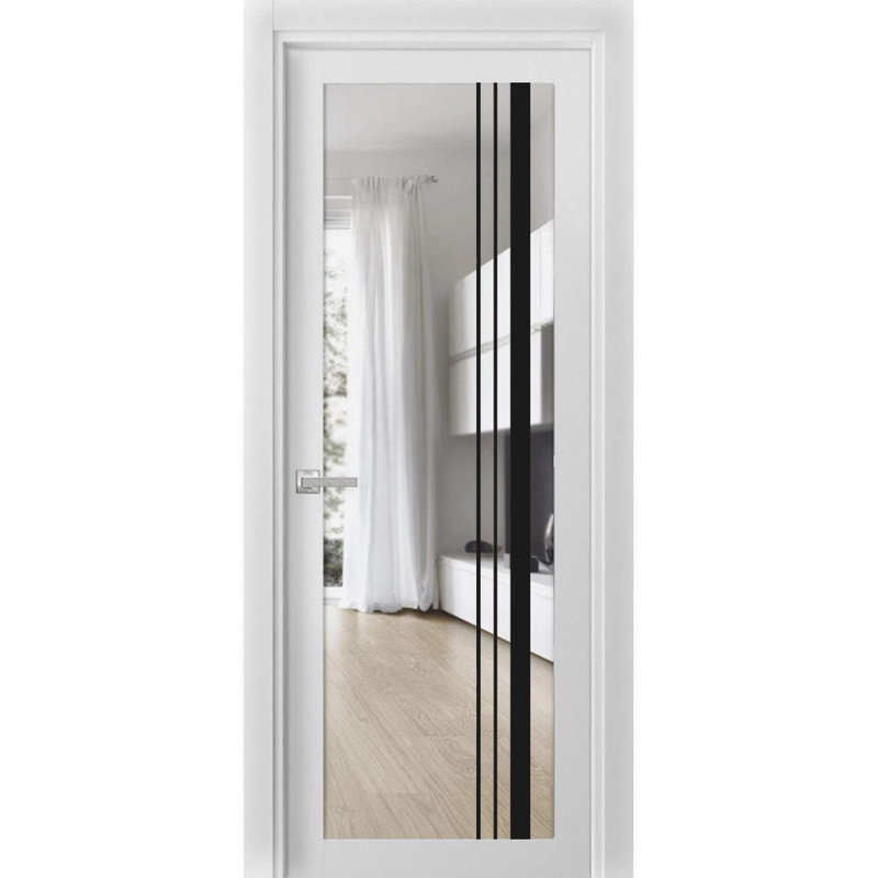Porte française solide | Verre transparent en soie Lucia 2566 | Poignée simple à panneau régulier | Portes de salle de bain robustes
