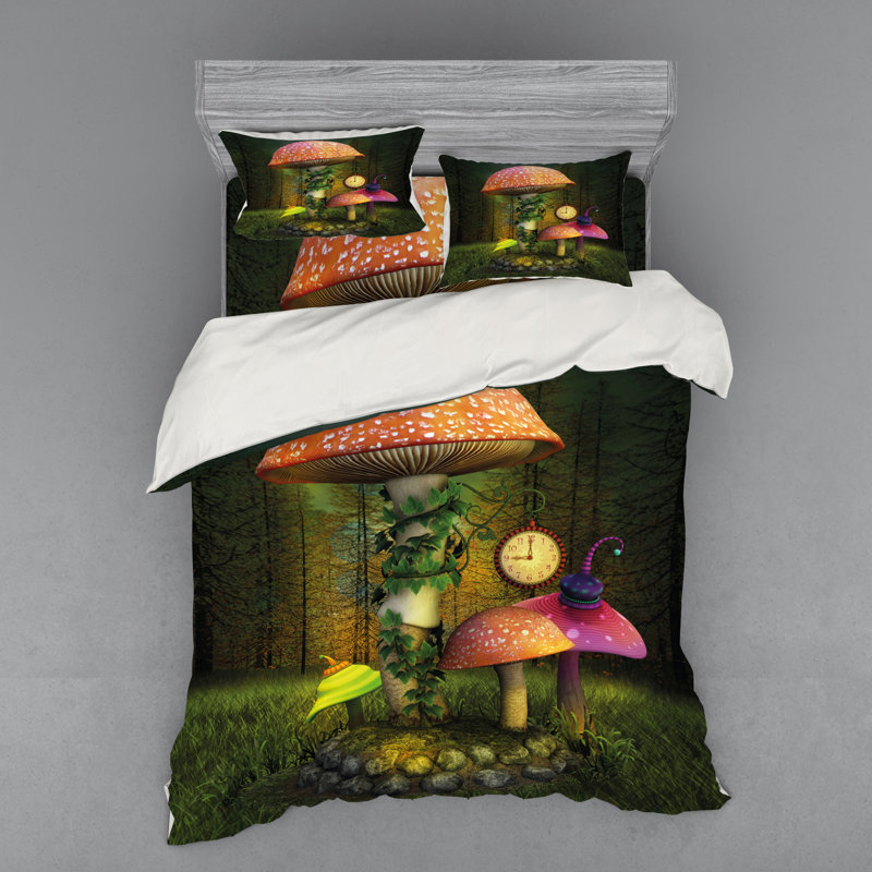 Ensemble de housse de couette en microfibre vert / corail, Housse de couette grand + 3 pièces supplémentair