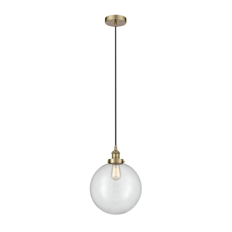 Luminaire suspendu simple à 1 lumière Frederick, Laiton, H 15,5 po x l 12 po x P 12 po, Transparent