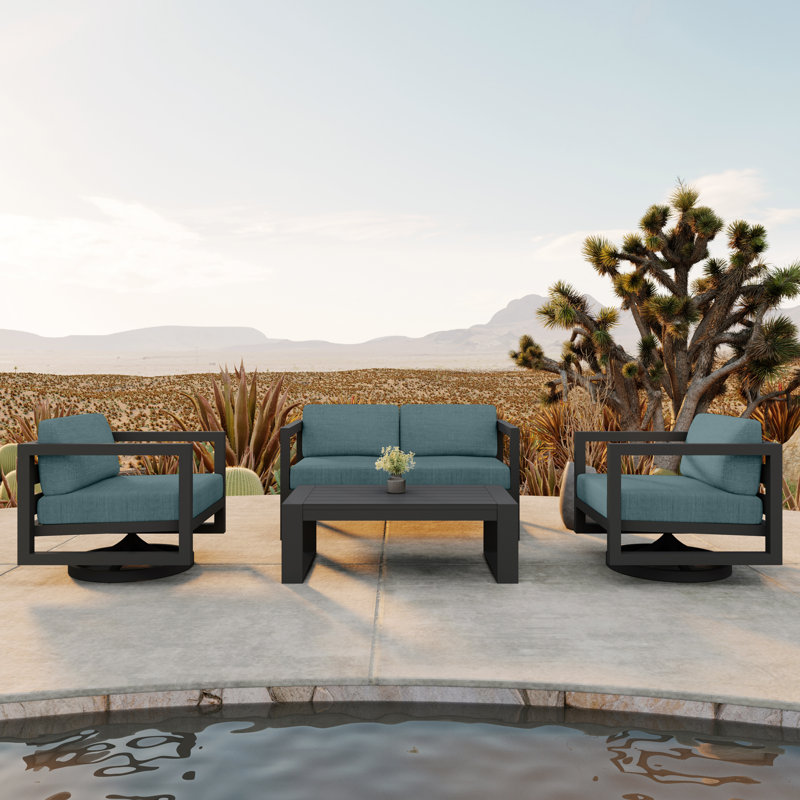 Avion 4 Piece Loveseat Set With Swivel, Canvas Natural Sunbrella® Canvas, Slate