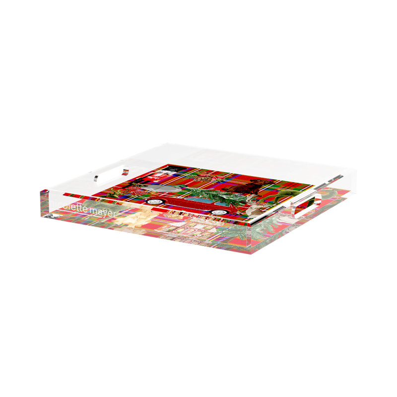 Acrylic Decorative Tray, Plaid , 12"W x 12"D x 2"H