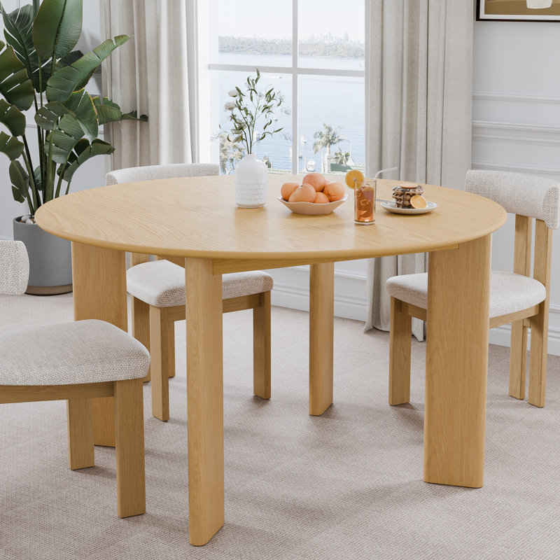 Round Wood Dining Table Kitchen Table Dining Chair Sets With 4 Legs, Oak, 30" H x 52" W x 52" D, Green/Oak