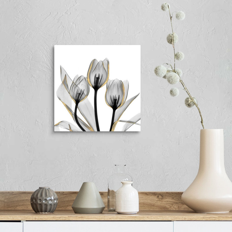Reproduction d’art sur toile dorée ornée de tulipes 5 par Albert Koetsier, H 12 po x l 12 po x P 1,25 po, Toile tendue
