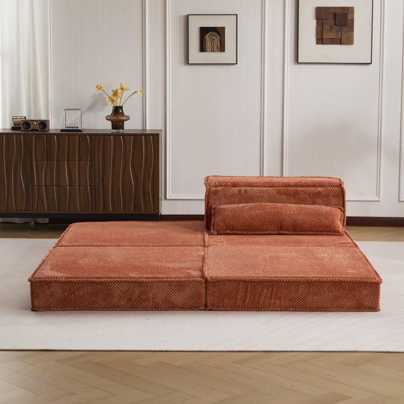 Compression Mahjong Sofa, Convertible Floor Sofa Bed, DIY Boneless Modular Sectional, No Assembly, Circle Fleece, Oversized Seater With Pillow And Ottoman