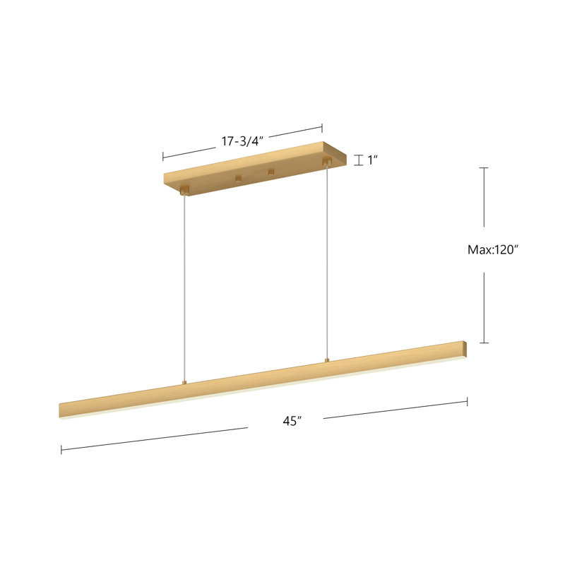 Vega 1 - Light LED Pendant, Brushed Gold, 3000K, 1.5" H x 45" W x 0.75" D