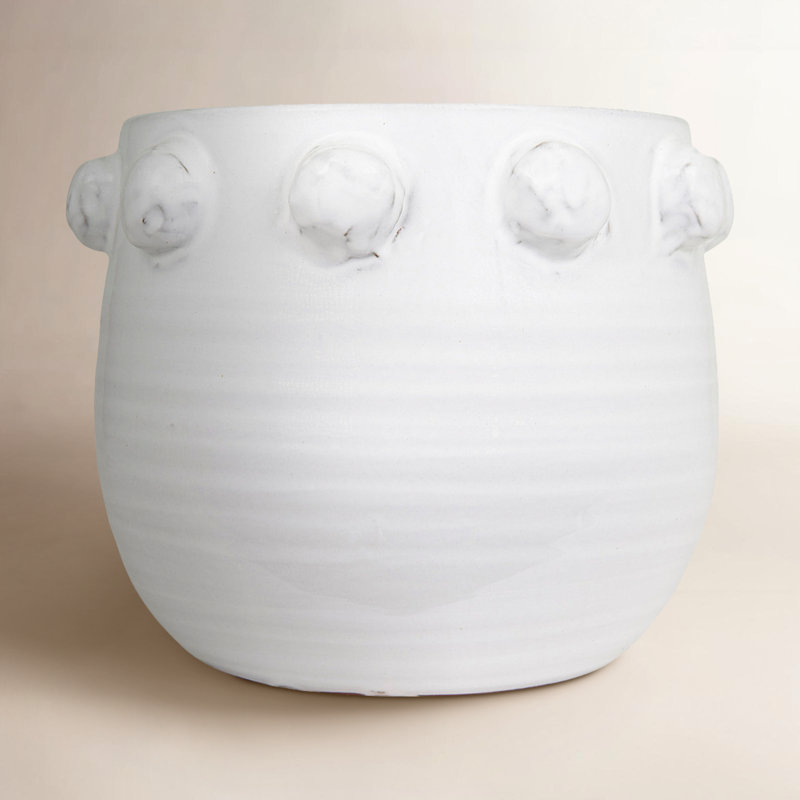 Jardinière ronde en terre cuite à pois surélevés, White
