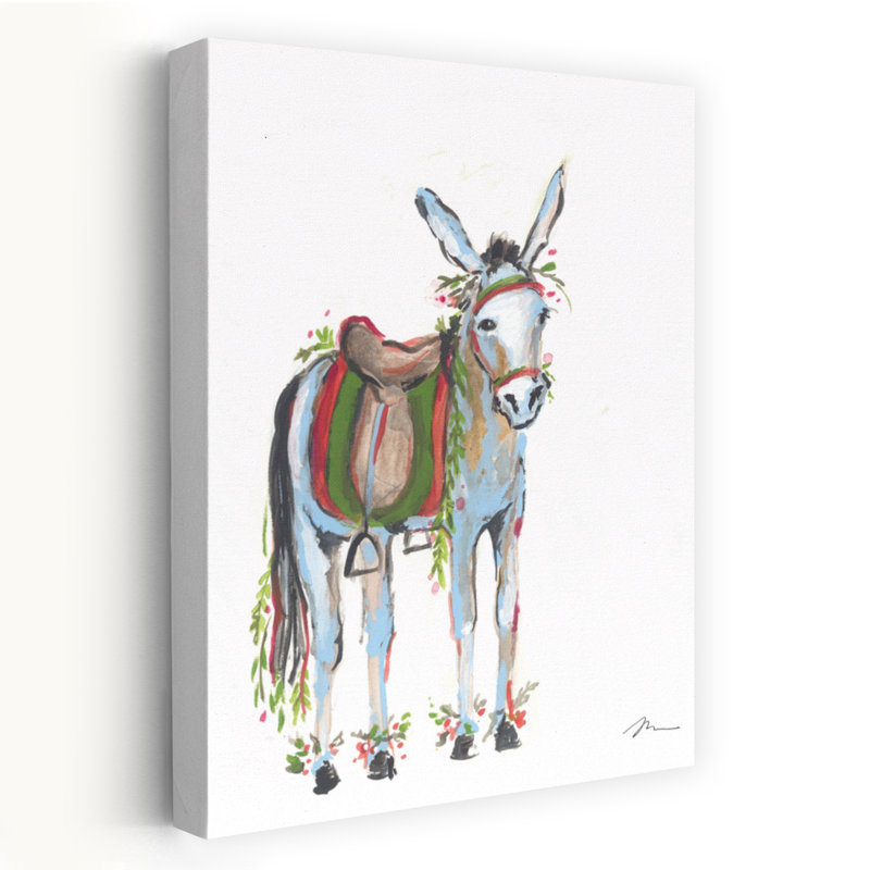 «Christmas Donkey I», art contemporain hivernal, H 36 po x l 24 po