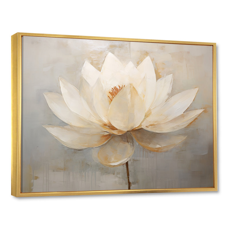 Antique Lotus Connection III - Art mural sur toile Lotus, Cadre flottant doré, H 12 po x l 20 po x P 1 po