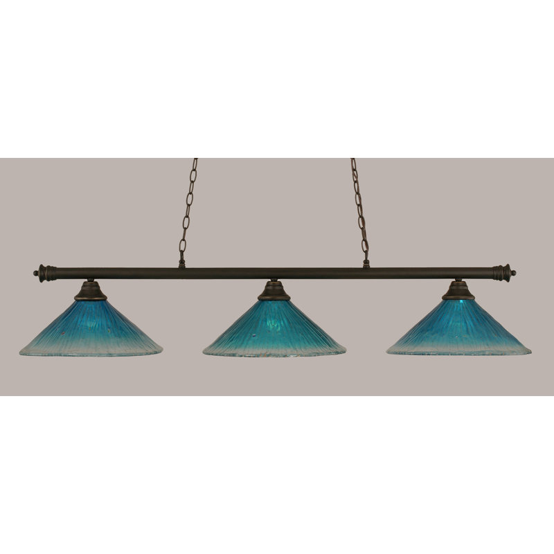 Mendez 3 Light Bar With 16" Glass, Teal, Dark Granite