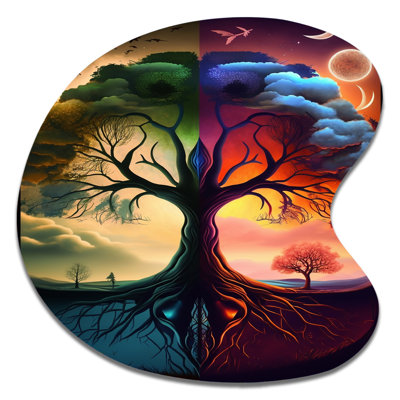 Arbre de vie, jour et nuit I - Paysage de forêt, art mural asymétrique