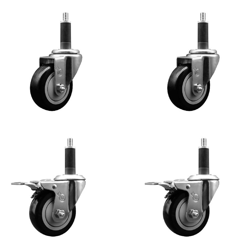 Ensemble de roulettes extensibles en poly 3,5 pouces 1 pouce pivotant 3,5 pouces, Noir