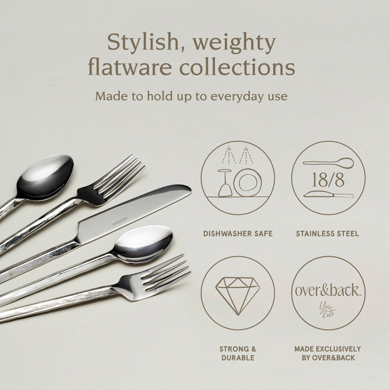 over&back Hand-Forged 18/8 Flatware Set - Service for 4, Stainless Steel