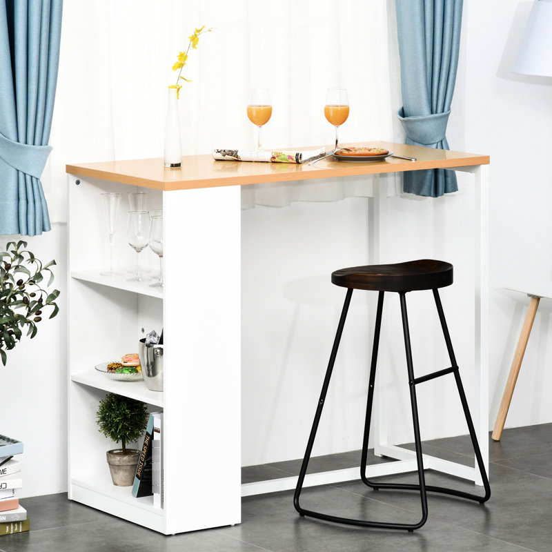 Table moderne avec 3 tablettes de rangement, blanc, pour la cuisine et la salle à manger