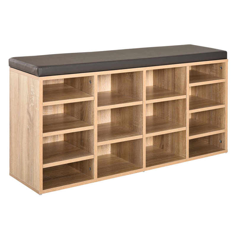 14 Pair Shoe Storage Bench, Brown
