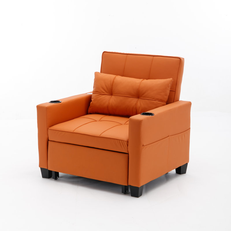 Canapé-lit moderne convertible 3-en-1 avec ports USB, résistant à l'usure et anti-rayures, Orange