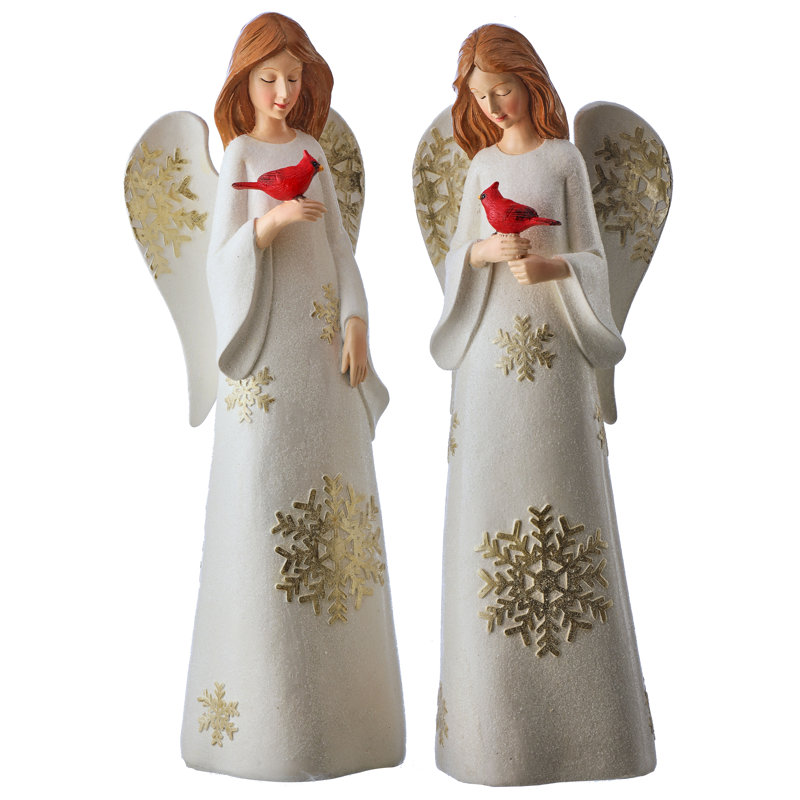 Ensemble de 2 anges en résine 14 "avec cardinal