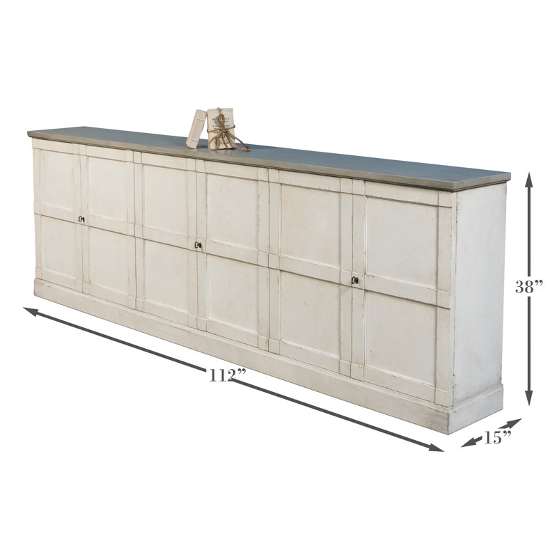 Boxholm 112'' W Solid Wood Sideboard, Stucco White/Gray Quartz