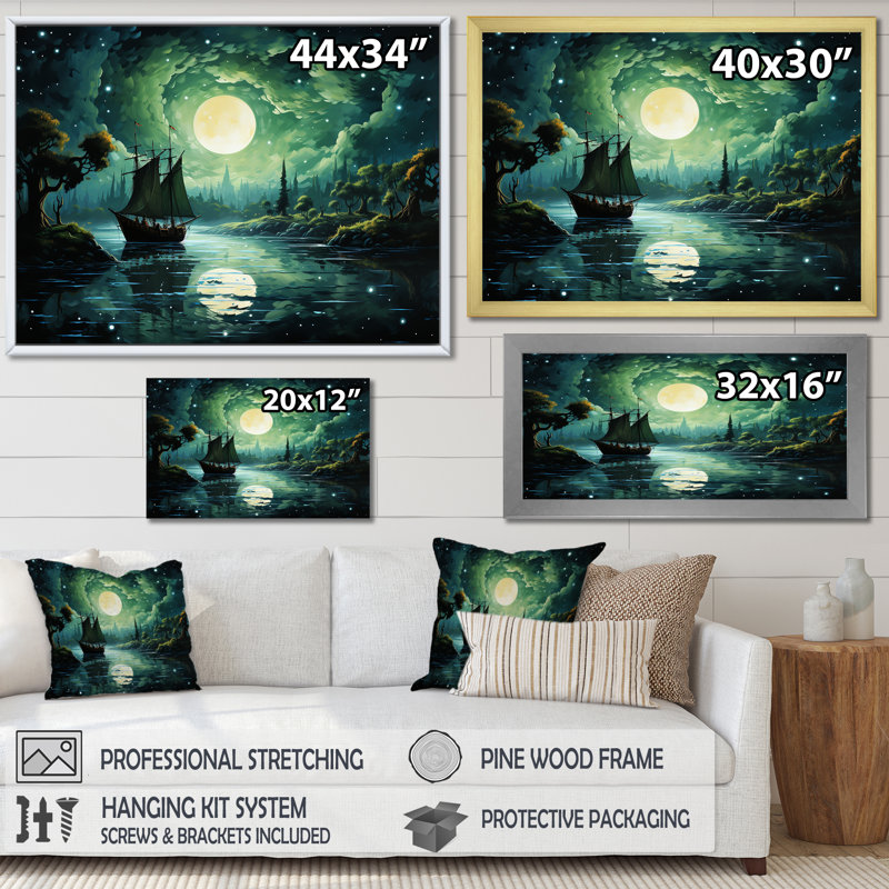 Reproduction d'art sur toile Moonlight, Cadre photo argenté, H 34 po x l 44 po x P 1,5 po