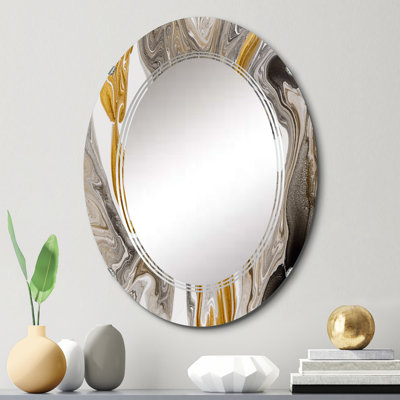 Gold And Grey Marble Waves - Modern Wall Mirror