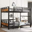 Lit superposé double en métal avec garde-corps de sécurité, lit mezzanine et lits plateforme, finition bois rétro, adolescent et adulte durable-427151316-427151317