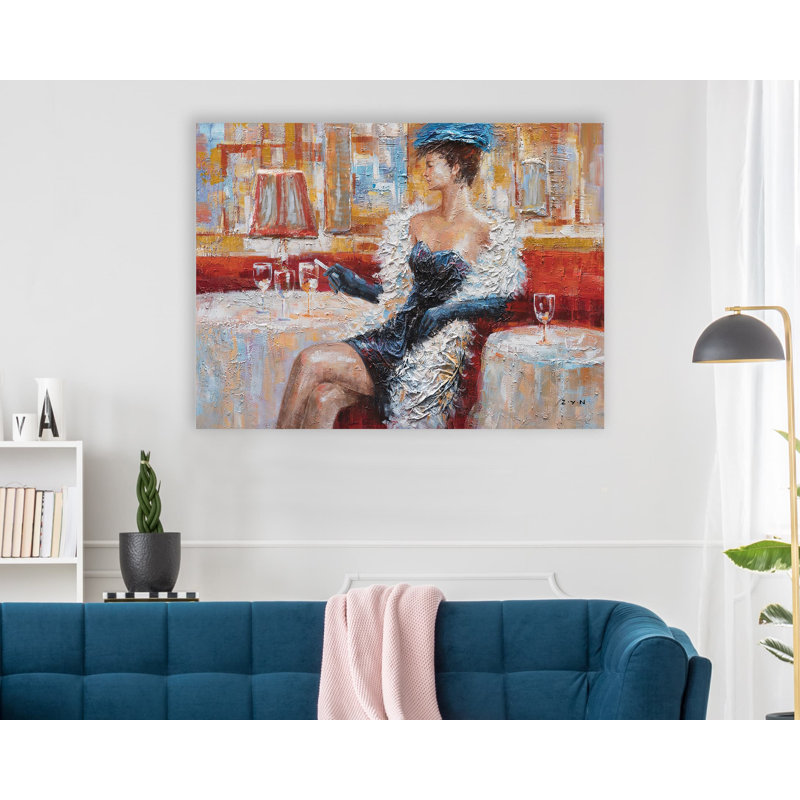 Dame élégante - peinture sur toile tendue, H 30 po x l 40 po x P 1,5 po