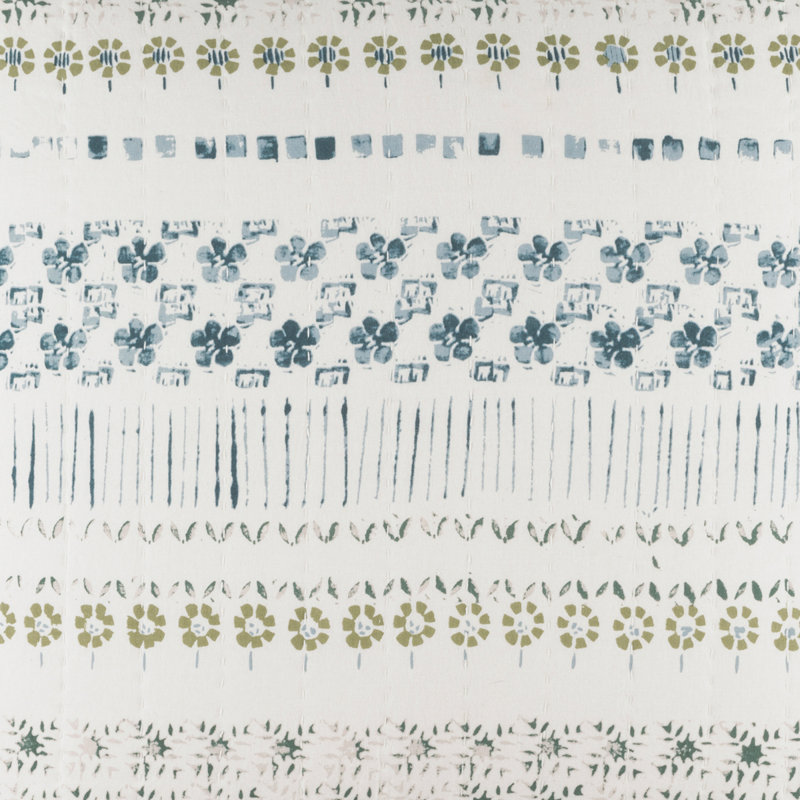 Ivory and Juniper Twin Cotton Coverlet with Floral Motifs