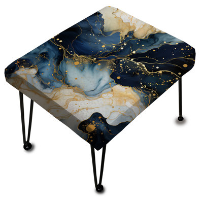 Celestial Gold And Blue Marble Pattern - Marble Rectangle Ottoman