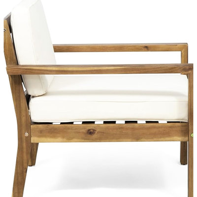 Fauteuil club de 33 po de profondeur fabriqué en bois et revêtu de crème avec une base solide