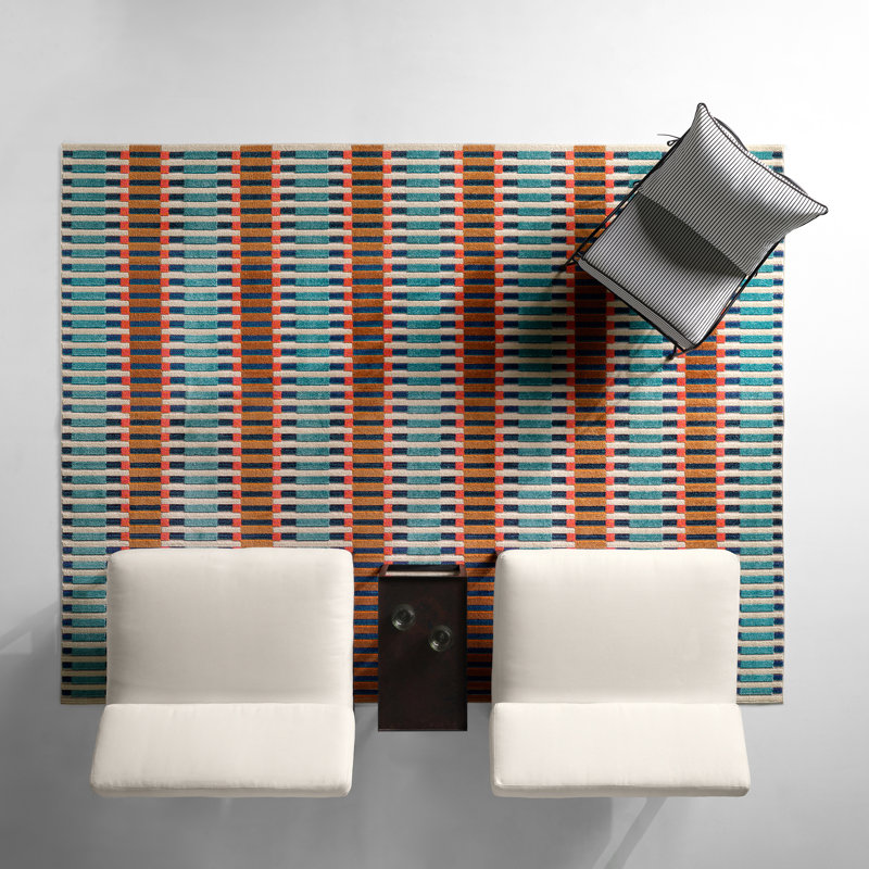 Tapis intérieur / extérieur bleu / orange Sarmiento, Rectangle 9 pi 6 po x 13 pi 6 po