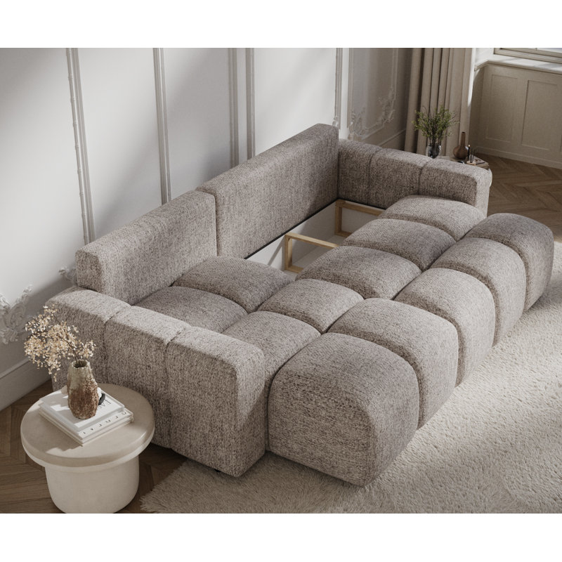 4 Seater Sofa Bed, Brown Polyester