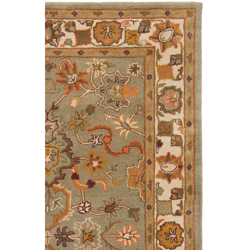 Tapis oriental vert clair / beige en laine touffeté à la main Cranmore, Rectangle 5 pi x 8 pi