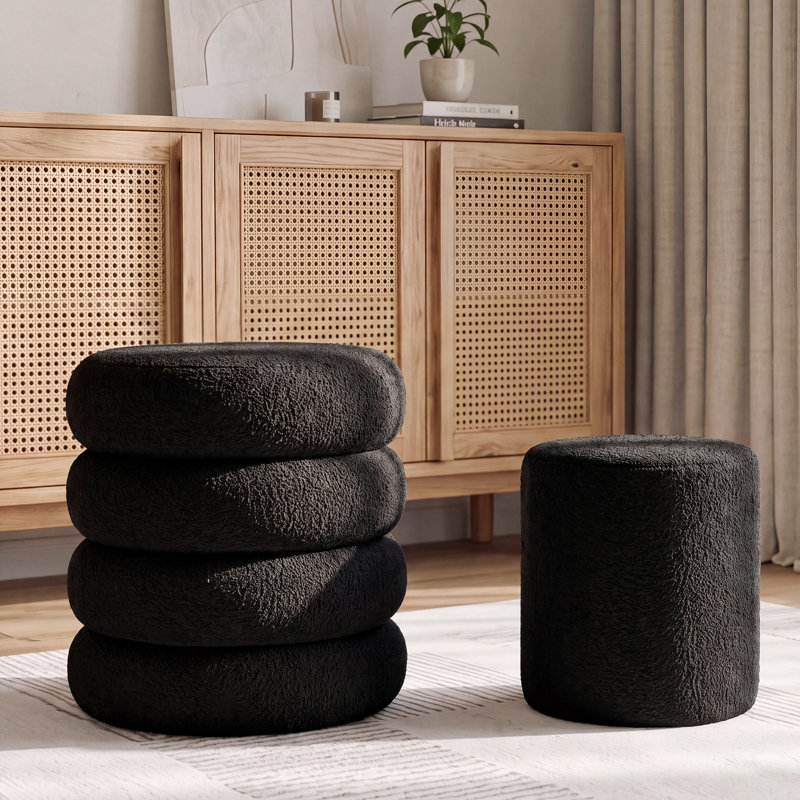 Ensemble de 2 repose-pieds ronds avec repose-pieds à boucle (noir) avec couvercle amovible pour le salon, Noir