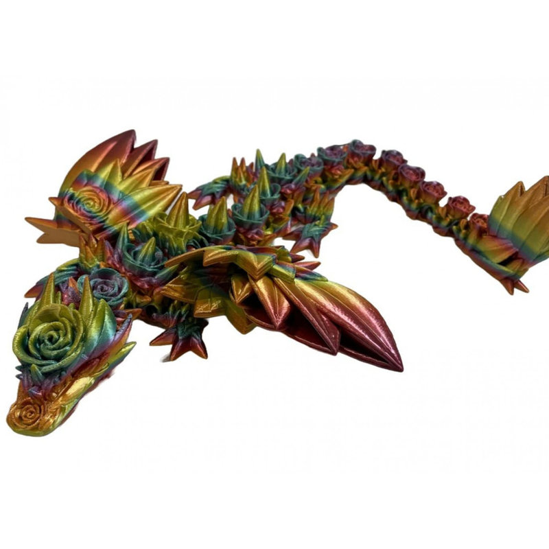 3D Printed Winged Dragon With Roses Figurine
