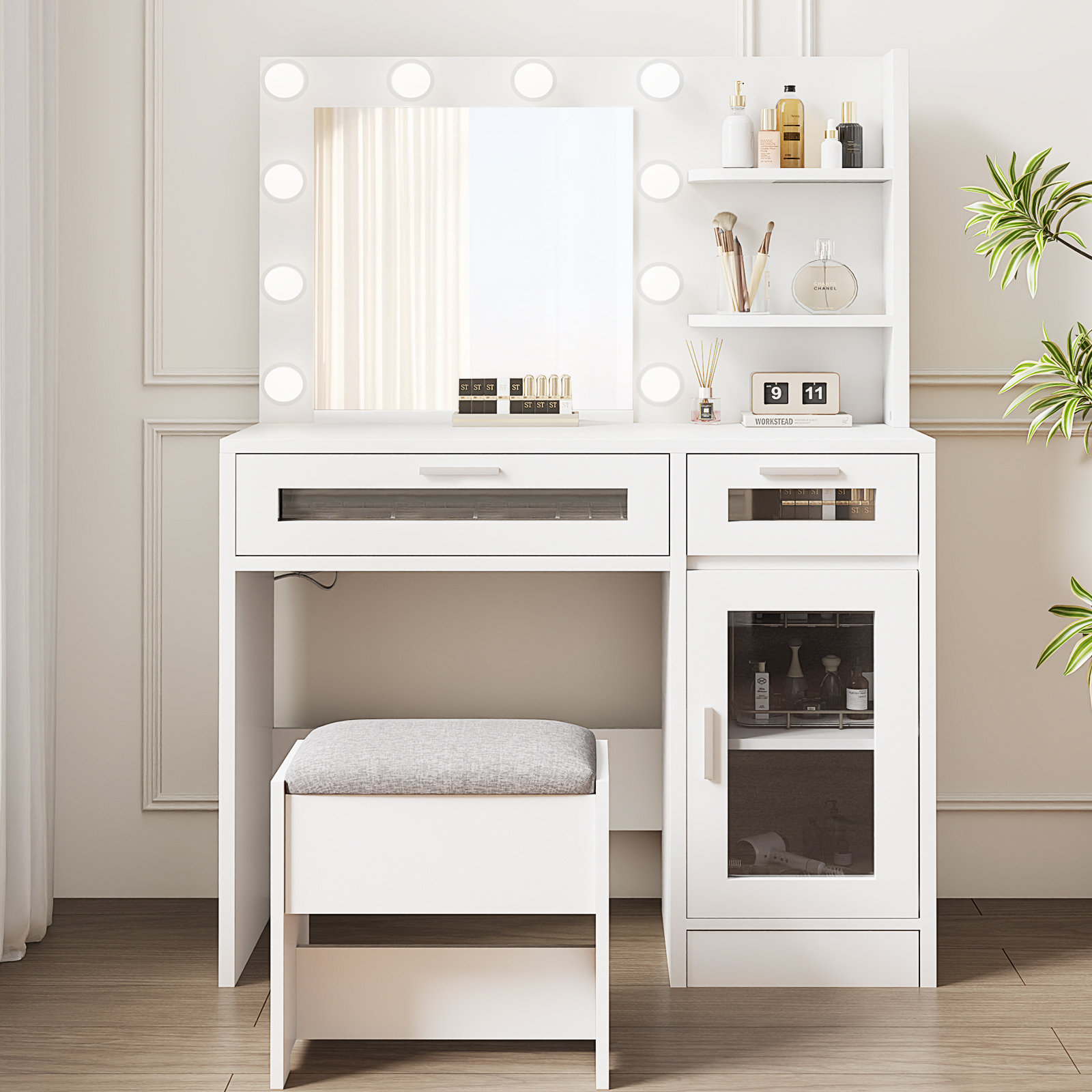 Latitude Run® Black Make-up Vanity with Mirror and Chair Set - Wayfair
