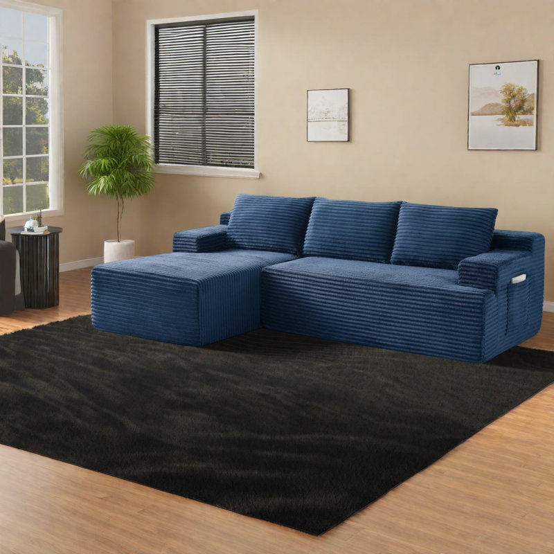 Multifunctional Blue Corduroy Sofas, Comfortable Modular Design For Home