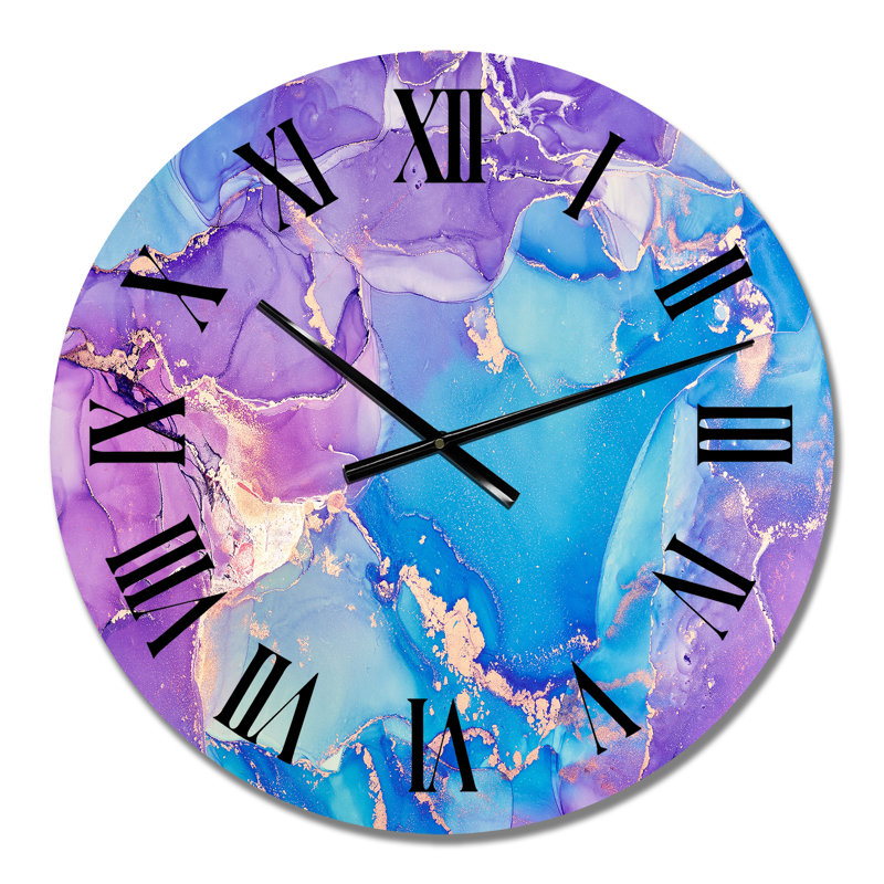 Mauve et bleu liquide Art III - horloge murale moderne, Petit