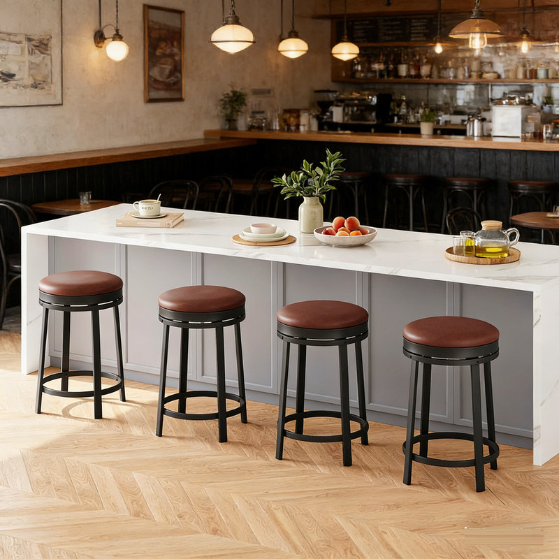 Counter Stool with Metal Frame, Brown, 4