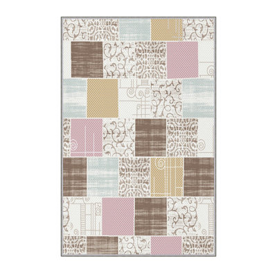 Tapis gris / rose / vert Jann