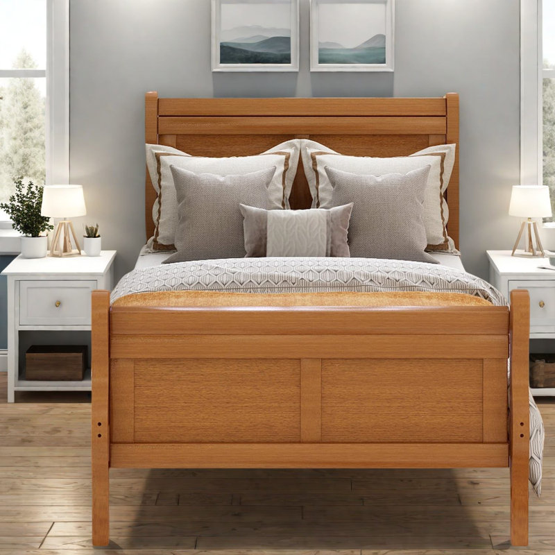 Structure de lit-bateau en bois massif, finition chêne, style rustique pour les chambres d'amis